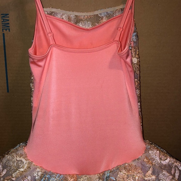 Coral &Gold Ballet One Piece with tulle/ w Flower - Picture 3 of 5